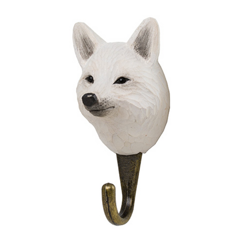 Wildlife Garden Hand Carved Wooden Arctic Fox Hook