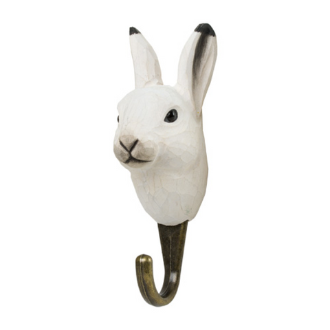 Wildlife Garden Hand Carved Wooden Arctic Hare Hook