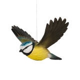 Hand Carved Wooden Blue Tit In Flight Figure By Wildlife Garden