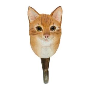 Wildlife Garden Hand Carved Wooden Ginger Cat Hook