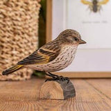 Wildlife Garden Decobird Carved Wooden Figure of a Pine Siskin