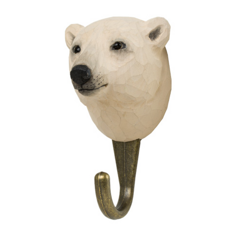 Wildlife Garden Hand Carved Wooden Polar Bear Hook