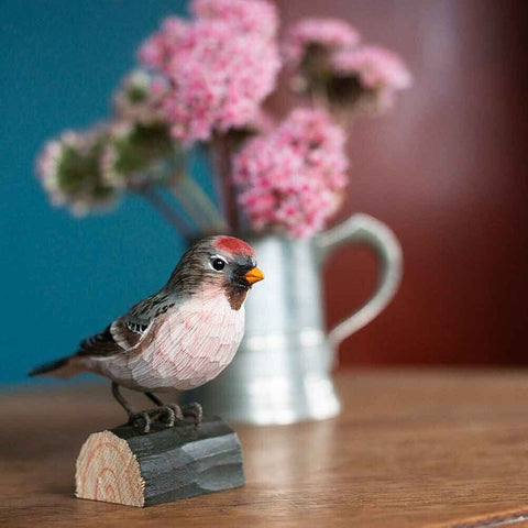 Redpoll Carved Wooden Decobird Figure From Wildlife Garden