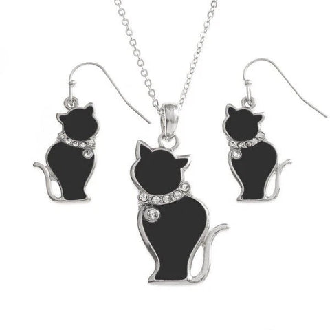 Black Cat Necklace And Earrings By Tide Fashion Jewellery