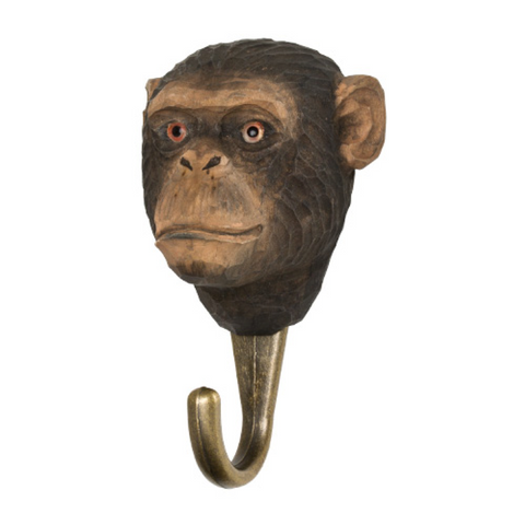 Wildlife Garden Hand Carved Chimpanzee Hook