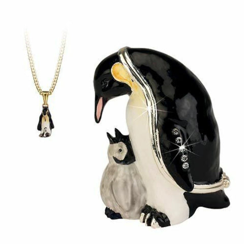 Emperor Penguin And Chick Trinket Box With Necklace From The Arora Design Hidden Secrets Collection