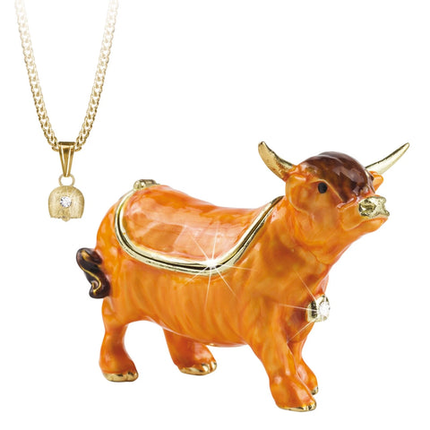 Highland Cow Trinket Box With Necklace From The Arora Design Hidden Secrets Collection