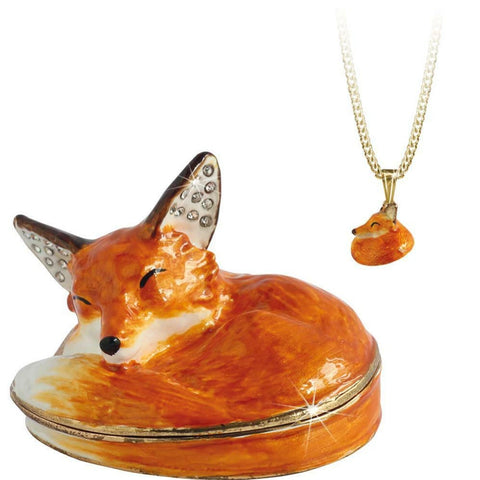 Sleeping Fox Trinket Box With Necklace From The Arora Design Hidden Secrets Collection