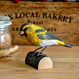 Wildlife garden Decobird Carved Wooden Figure of a Siskin