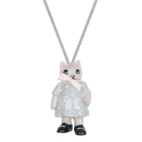 AND MARY Fashion Jewellery Kitten Girl With White Ribbon Pendant