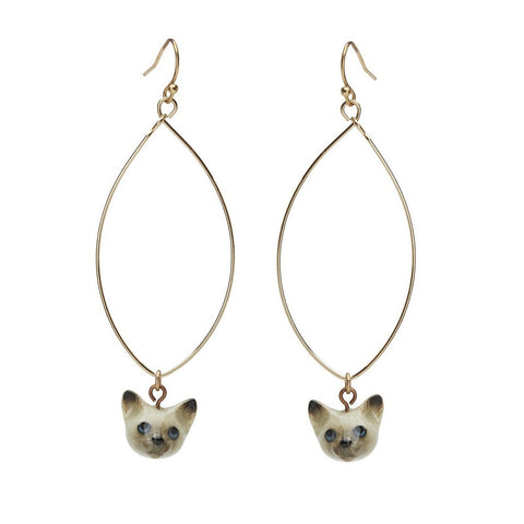 AND MARY Ceramic Cat Face Drop Earrings