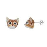 And Mary Ceramic Stud Earrings Cat Face Ginger Tabby