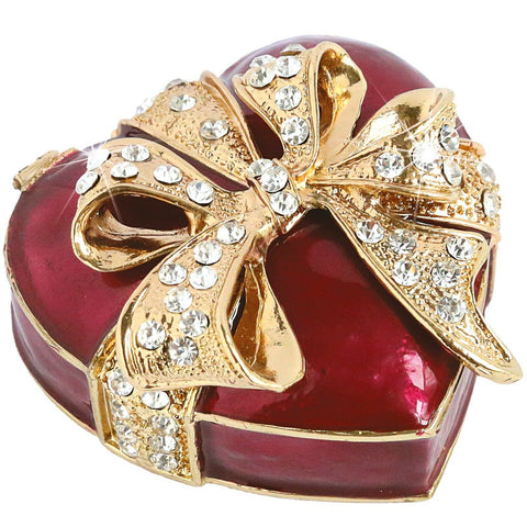 Craycombe Red Heart Shaped Trinket Box With Gold Bow