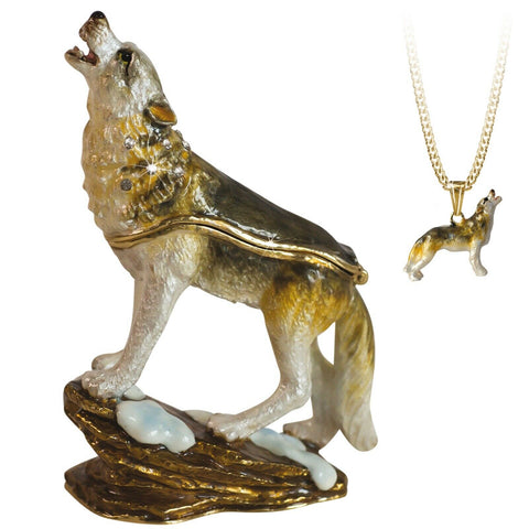 Hidden Treasures Wolf Howling Trinket Box