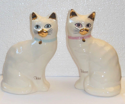 Babbacombe Pottery Pair Of His And Hers White Cat Money Boxes