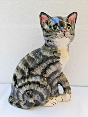 Babbacombe Pottery Grey Tabby Kitten With Front Paw Raised