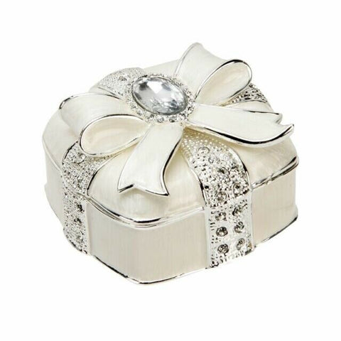Sophia Collection Square with Silver-Plate Bow And Crystal Trinket Box