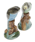 Quail Ceramics: Salt & Pepper Pots: Budgerigars Green & Blue