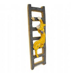 Enigma Designs Pottery Cat And Mouse On A Metalic Coloured Ladder