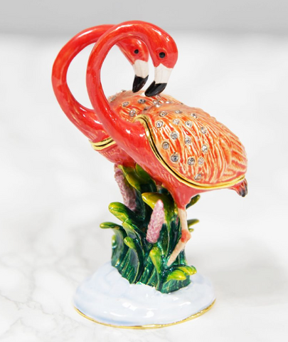 Treasured Trinkets Pair Of Flamingos Trinket Box