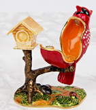 Treasured Trinkets Cardinal Bird With Bird House Trinket Box