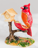 Treasured Trinkets Cardinal Bird With Bird House Trinket Box