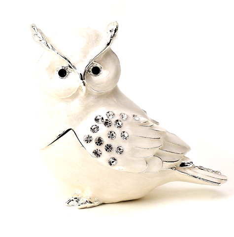 Treasured Trinkets Crystal Effect White Owl Trinket Box