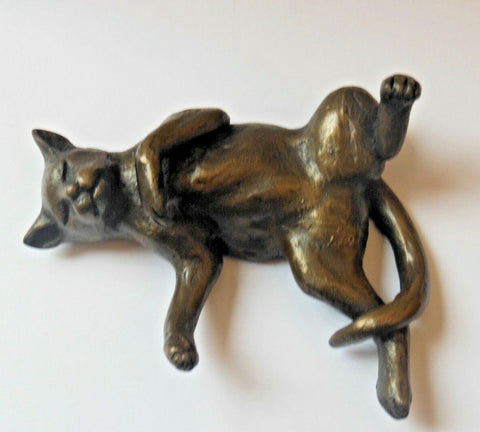 Oriele Bronze Resin Cat Relaxed on its Back