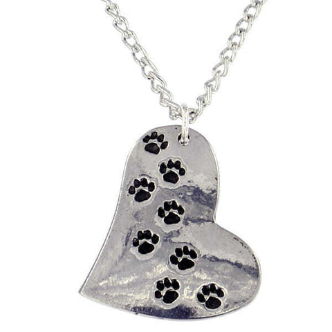 ST JUSTIN PEWTER PAW PRINT HEART PENDANT