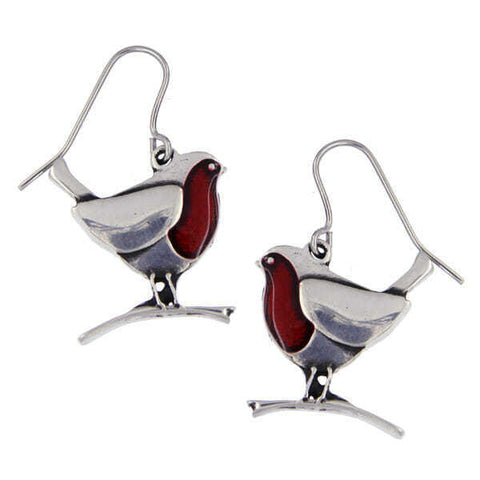 ST JUSTIN PEWTER ROBIN on Branch DROP EARRINGS