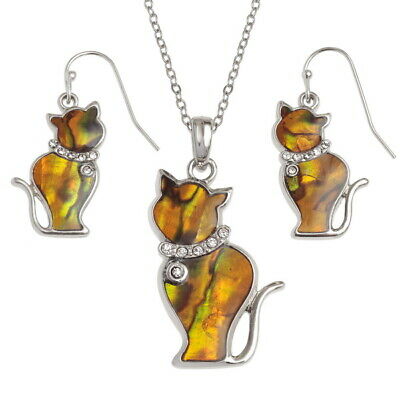 TIDE FASHION JEWELLERY - AMBER SHELL CAT NECKLACE & EARRINGS