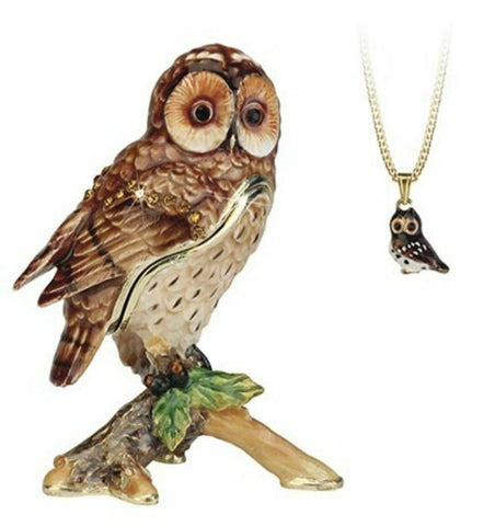 Tawny Owl Trinket Box With Necklace From The Arora Design Hidden Secrets Collection