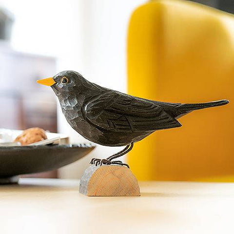 Wildlife Garden Decobird Carved Wooden Figure of a Blackbird