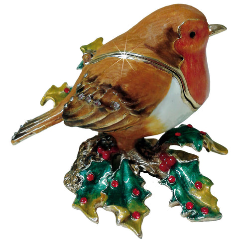 Craycombe Festive Robin On Holly Trinket Box