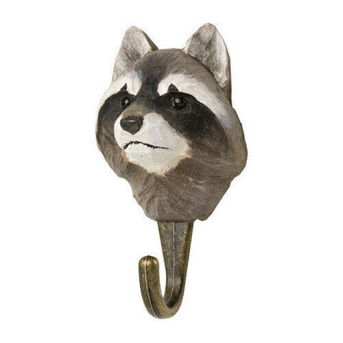 Wildlife Garden Hook Hand Carved Racoon